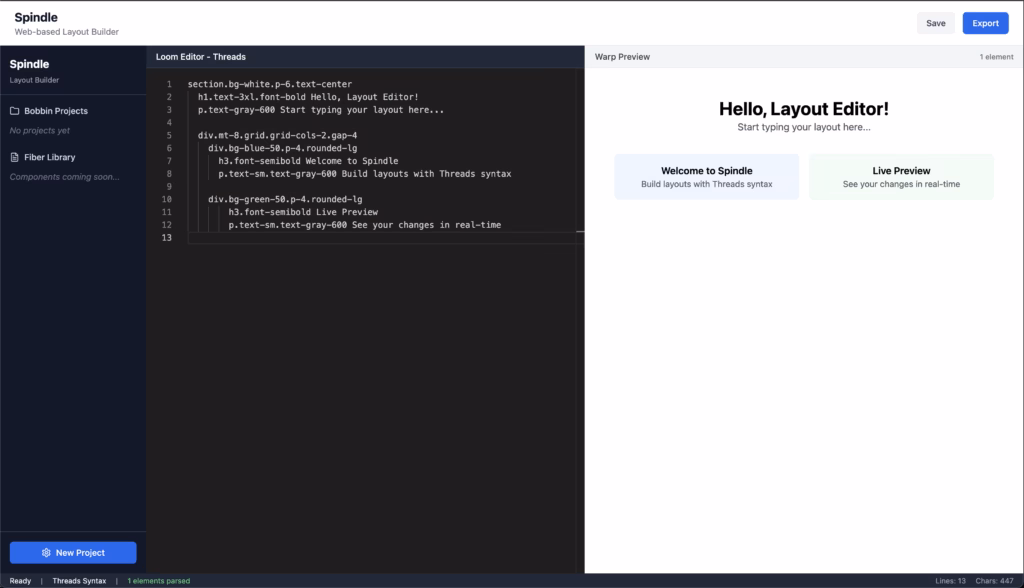 screenshot of the spindle MVP display window with editor viewable and output generated